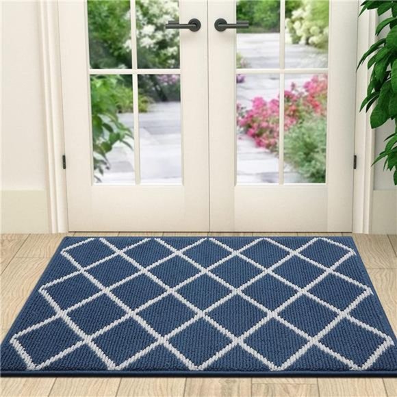 Indoor Door Mat, Non-Slip Absorbent Resist Dirt Entrance Rug, 20" x 32", Navy - Picture 1 of 6